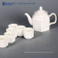 China Awalong Lager reine weiße einzigartige moderne Design sechseckige Form Knochen China Teekanne Teetasse und Untertasse gesetzt